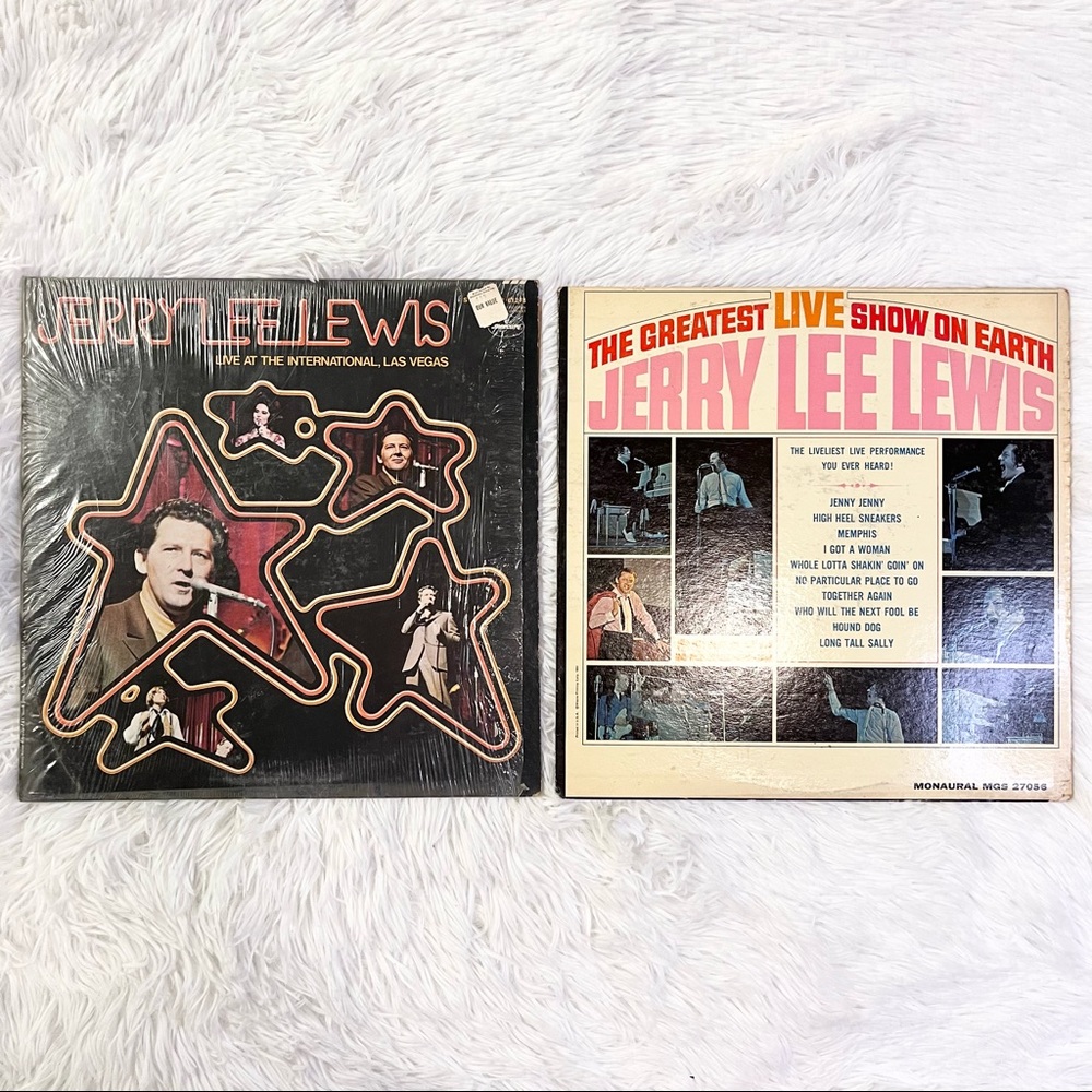 JERRY LEE LEWIS Vintage Vinyl Records, Lot of 2, w/ Covers - Live